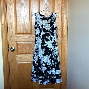 Calvin Klein Black & White Floral Midi Dress